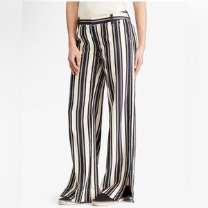 Ralph Lauren striped twill wide leg pants slits navy split hem nautical preppy